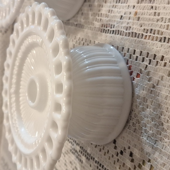 Vintage Fostoria Randolph Milk Glass Hurricane Candle Holders - Picture 2 of 9